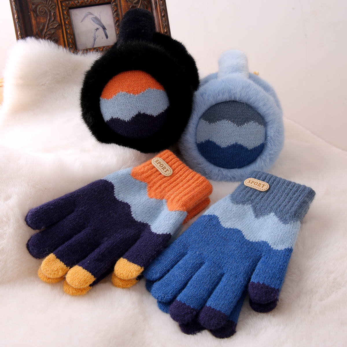 男童耳罩冬季保暖防寒针织毛线手套五指男孩学生耳捂子防冻护耳