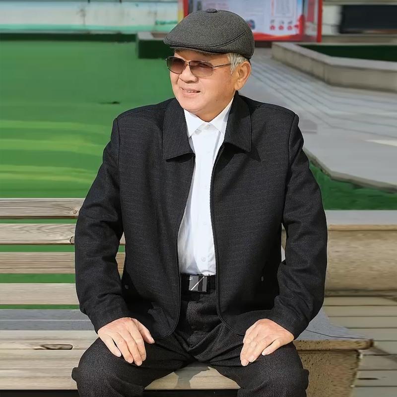 法仕迪中老年男士秋季夹克中年爸爸秋装父亲翻领上衣春秋款外套