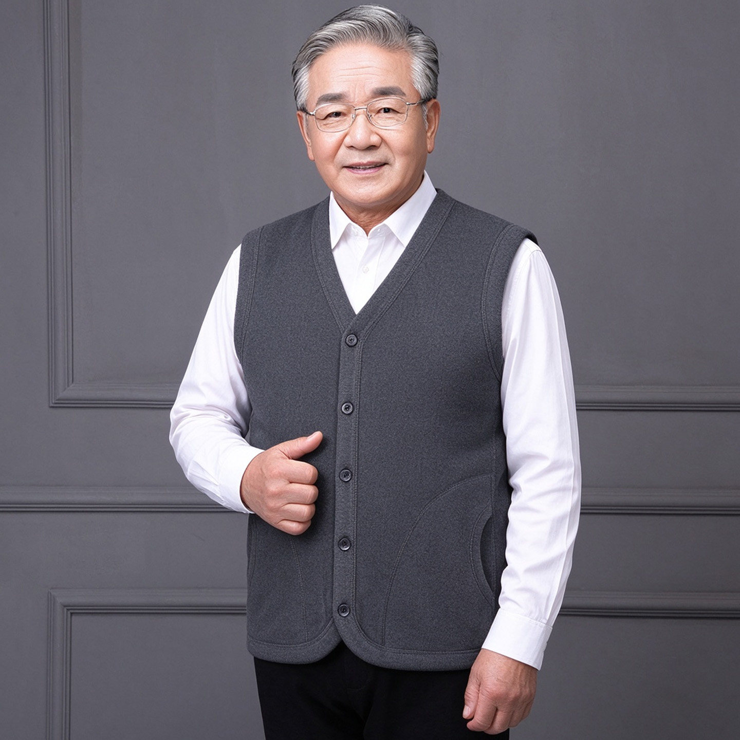 秋冬男士加绒保暖V领马甲