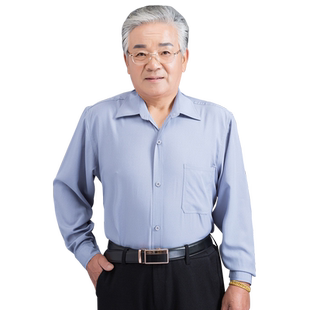 爷爷衣服薄款衬衣中老年长袖衬衫老人春秋季衬衣父亲宽松爸爸上衣