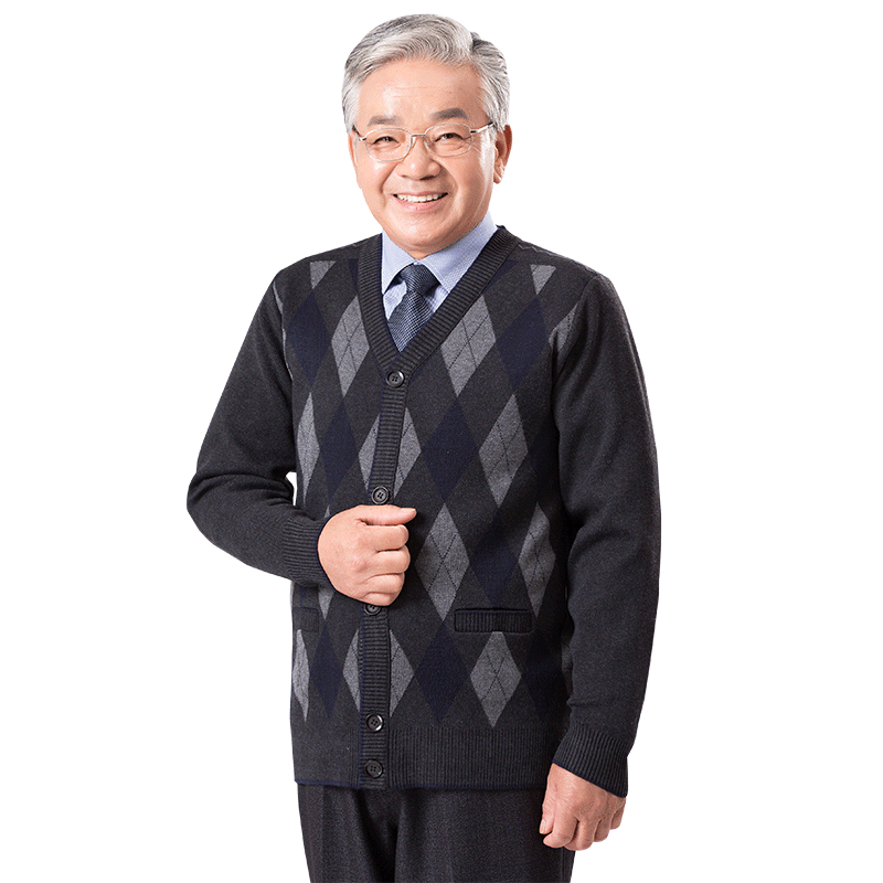 外套v领老人秋冬父亲装针织衫