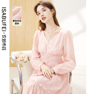 衣纱布菲蔷雾2025秋新款 连衣裙温柔减龄显瘦裙子 温柔风印花修身