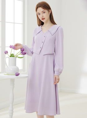 衣纱布菲蕊书假两件多巴胺雪纺连衣裙2025春女装设计紫色裙子