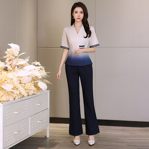 秋冬新品足浴采耳中袖工作服套装