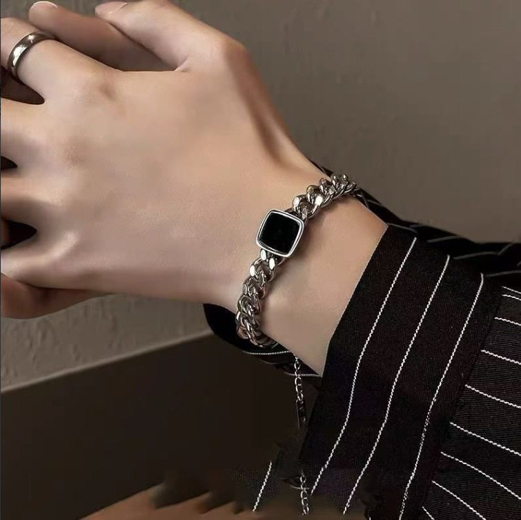 钛钢简约方形古巴手链男钛手链