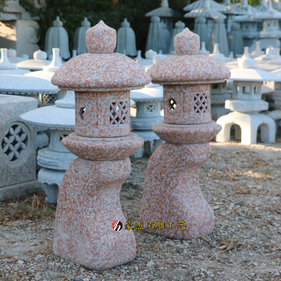 石雕日式石灯笼户外庭院装饰摆件天然石头小宫灯园林景观草地灯笼