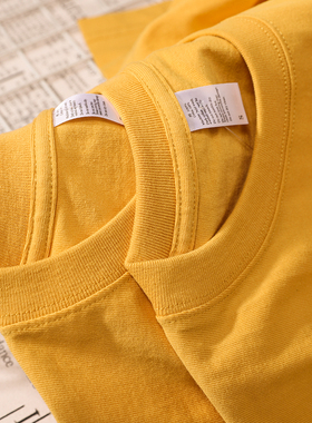 2019新款270g鹅蛋黄色夏季重磅纯棉纯色短袖 圆领T恤 男女情侣款