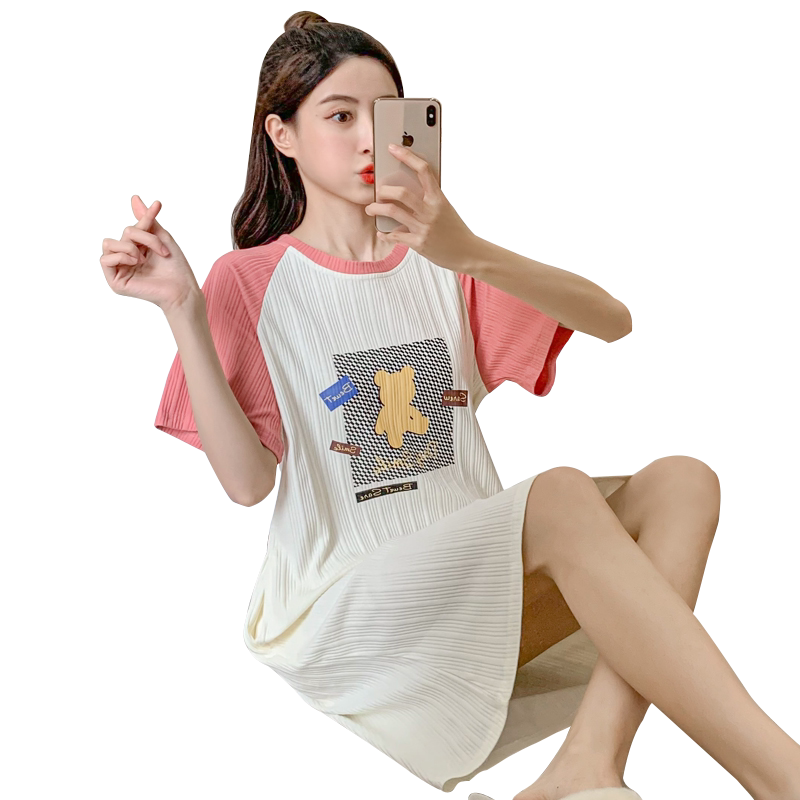 睡裙夏季女2024年新款纯棉甜美少女公主风夏款短袖家居服宽松睡衣