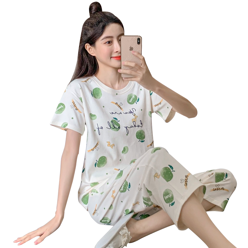 莫代尔新款睡衣女夏天短袖七分裤