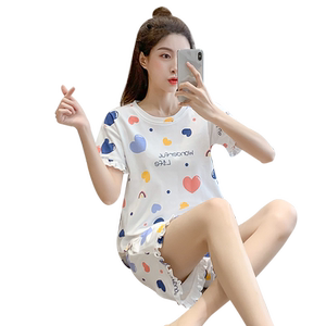 短袖短裤睡衣女夏款纯棉可爱少女