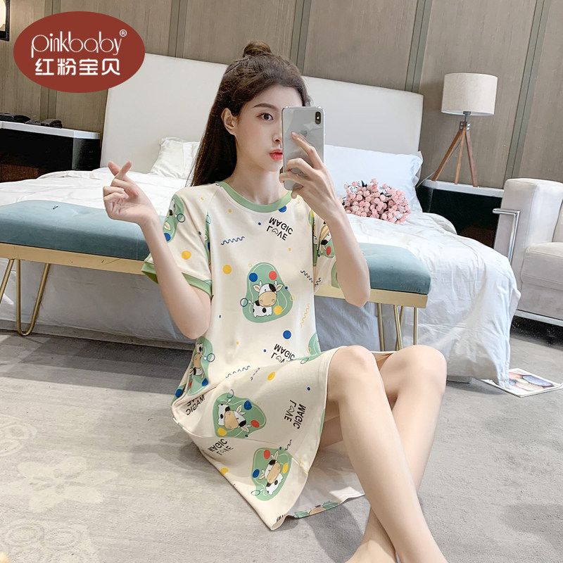 新款睡衣女夏季韩版纯棉短袖睡裙薄款卡通可爱少女学生外穿家居服
