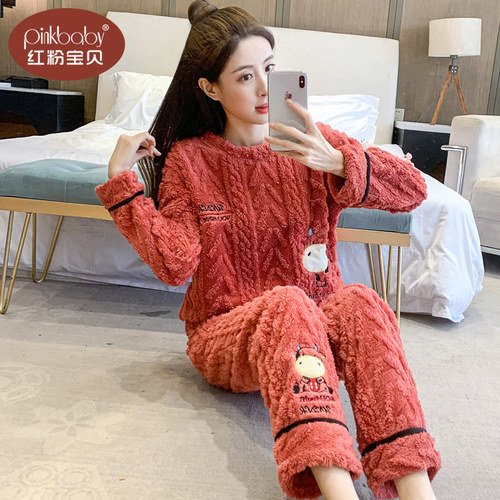 珊瑚绒睡衣女冬2025新款加厚加绒