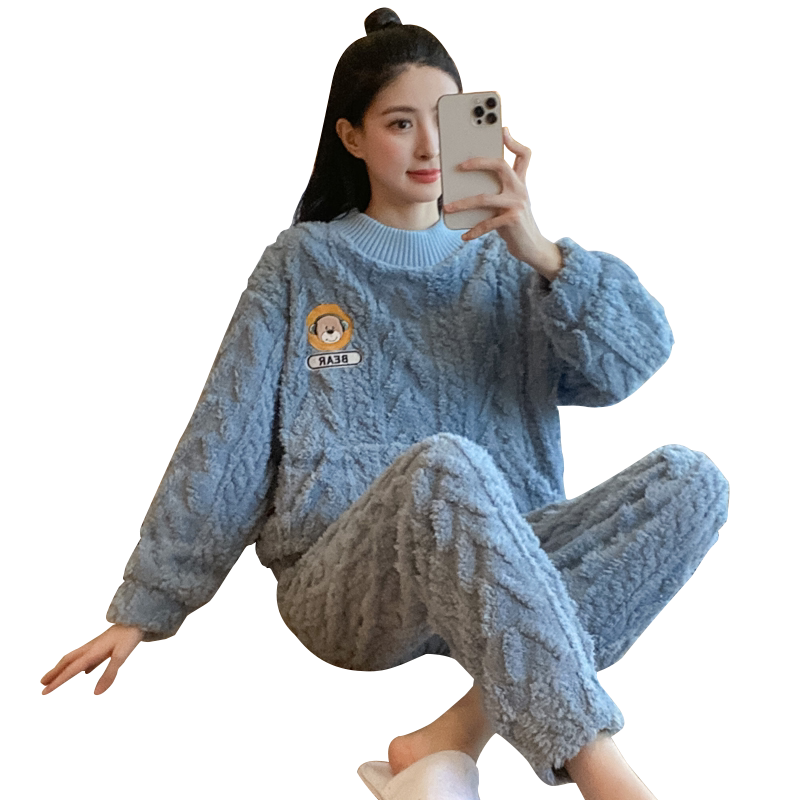 加绒睡衣女冬季可爱少女套头外穿