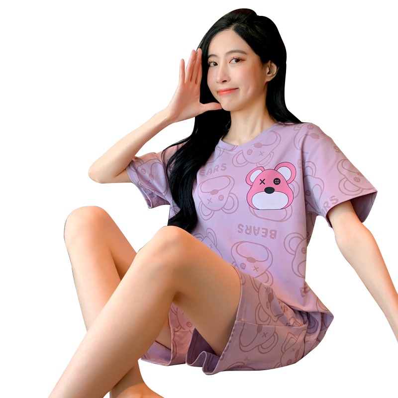 睡衣女夏季纯棉卡通可爱短袖短裤