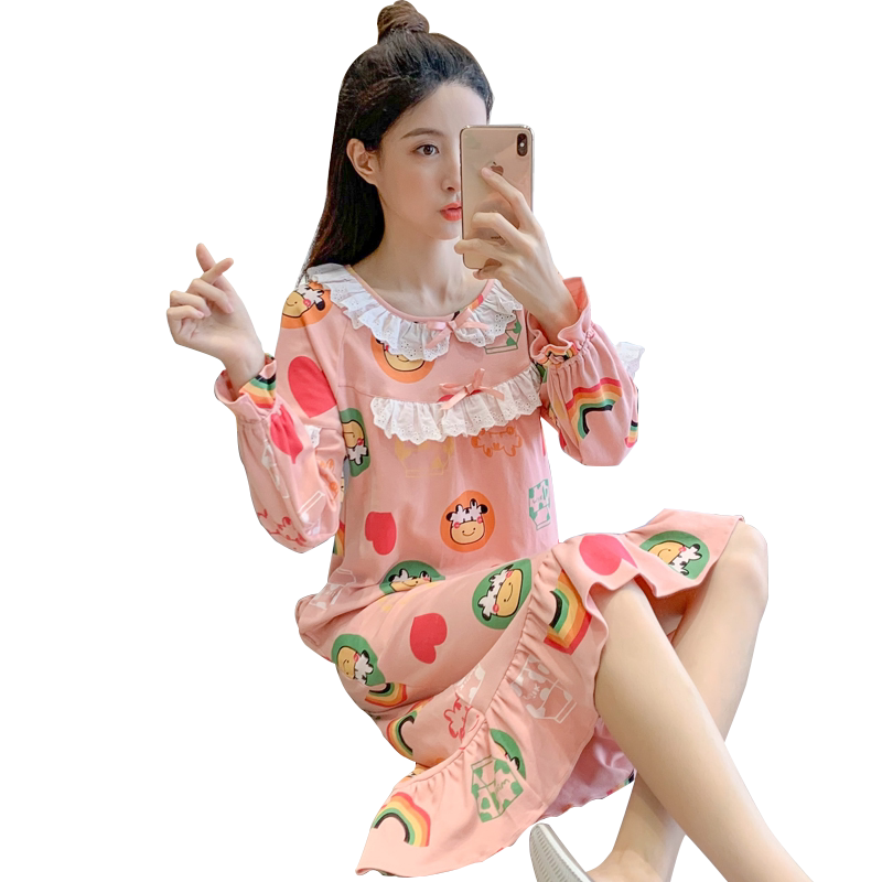 可爱风长款大码宽松蕾丝家居服