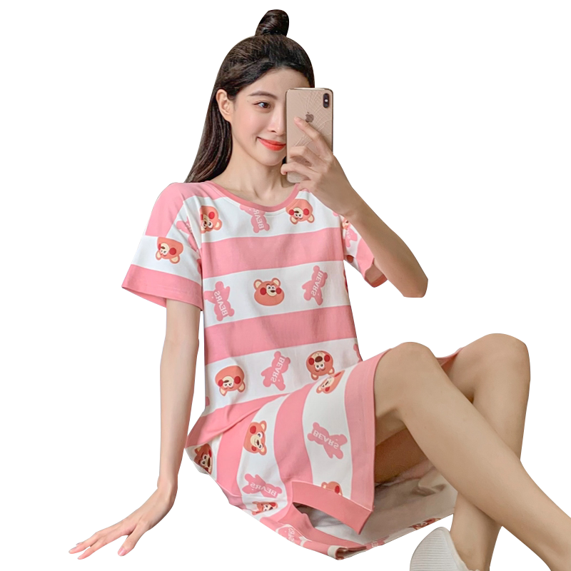 可爱少女睡裙夏季纯棉短袖睡衣2024年新款韩版卡通甜美学生家居服