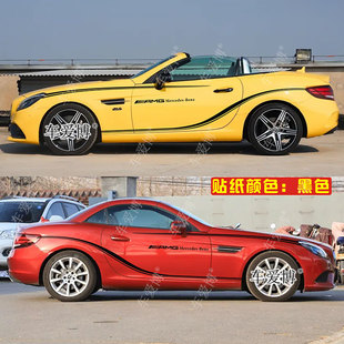 适用于奔驰SLC300车贴拉花SLC260 SLK改装跑车身运动装饰腰线贴纸