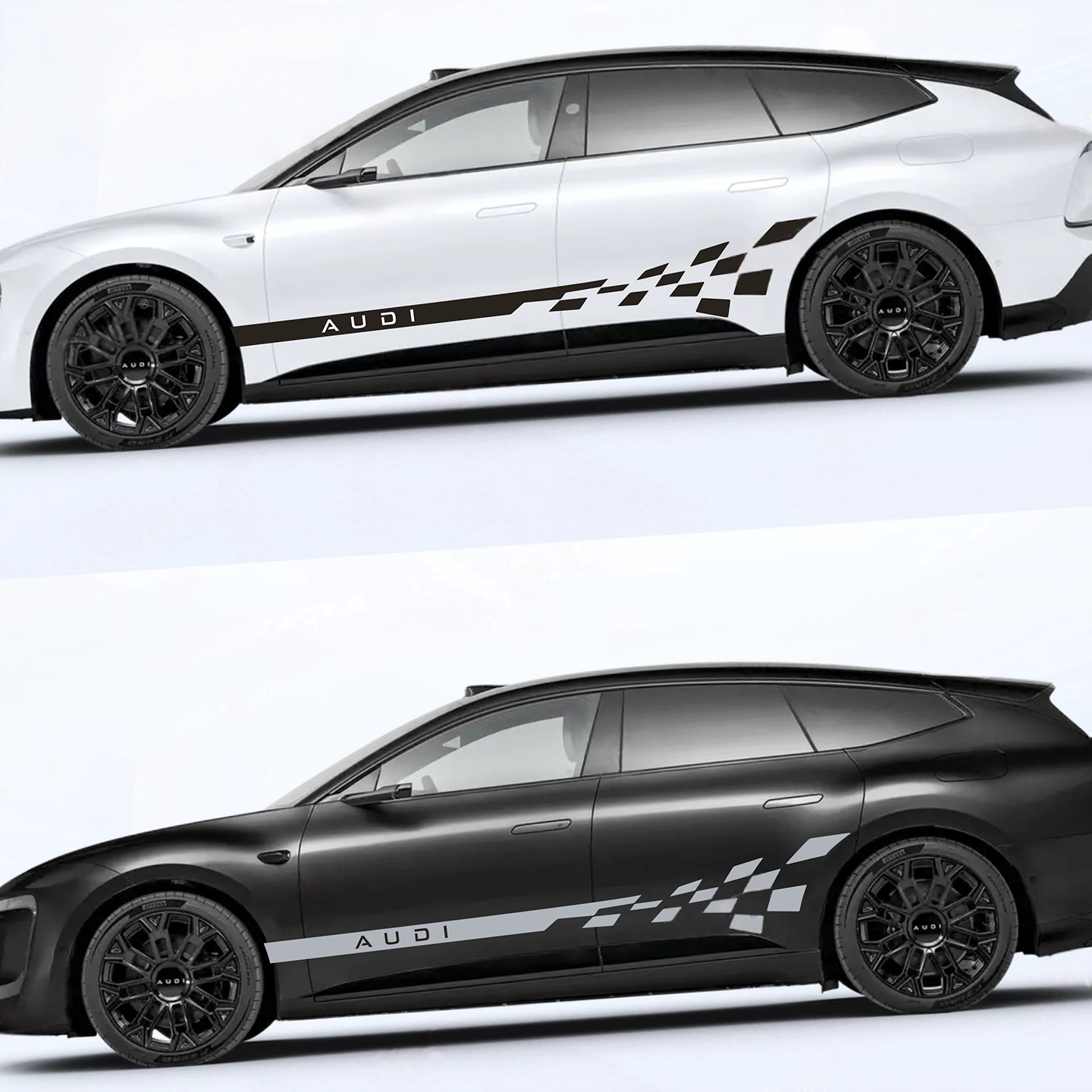 奥迪E5Sportback格子侧裙车贴