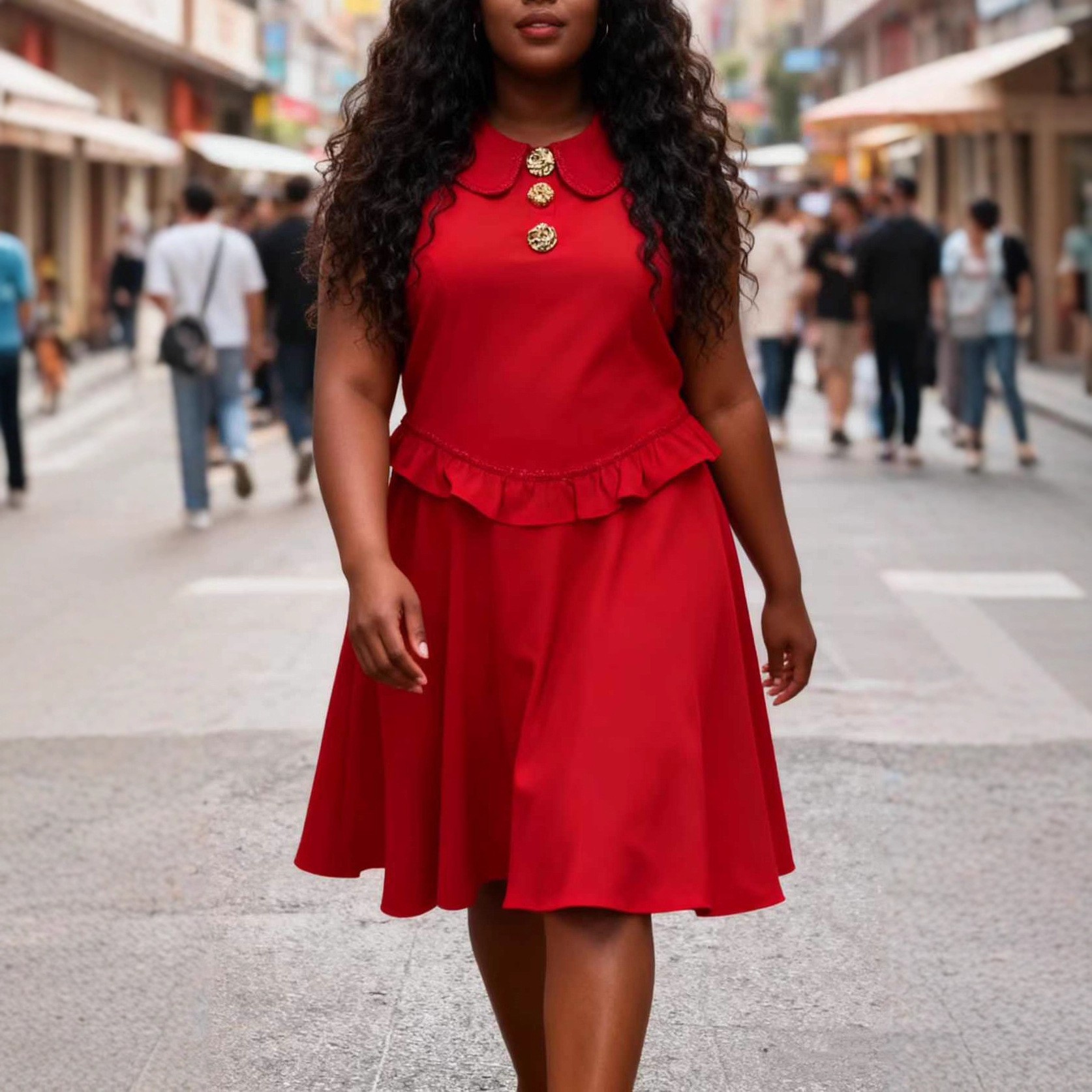 无袖背心裙宽松2026早春女装圆领纯色小红裙娃娃领木耳钉珠连衣裙