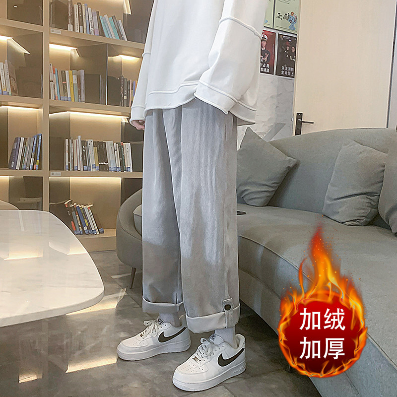 2025男装冬款宽松休闲直筒灯芯绒加绒加厚运动裤DM92J-P50直筒图片