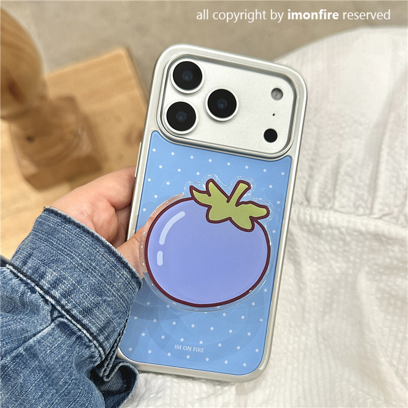 韩国ins古早氛围感复古蓝色波点蓝莓原创设计磁吸支架iPhone17promax16plus15pro14pro13电镀银色软边手机壳