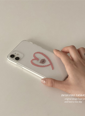 IMONFIRE自制ins文艺粉色爱心猫咪iPhone13promax12xs11透明手机壳14plus15pro16pro17