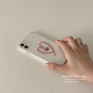 IMONFIRE自制ins文艺粉色爱心猫咪iPhone13promax12xs11透明手机壳14plus15pro16pro17