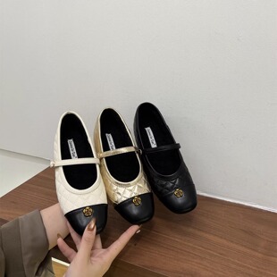 内增高小香风玛丽珍女鞋子新款配裙子韩版浅口单鞋山茶花拼色瓢鞋
