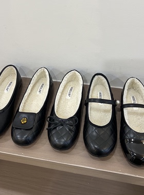 新款秋冬季加绒一字带玛丽珍鞋女平底毛毛鞋蝴蝶结温柔气质晚晚鞋