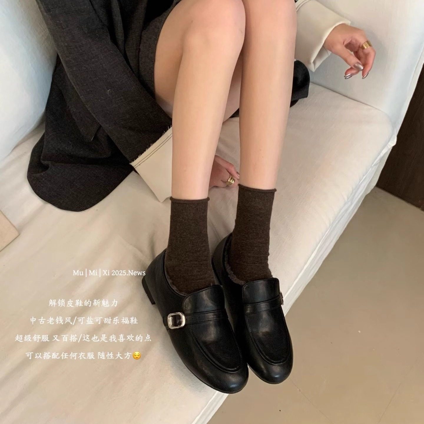 新款百搭黑色乐福鞋女英伦风小皮鞋加绒保暖复古皮带扣休闲单鞋,女鞋,乐福鞋（豆豆鞋）,淘宝优惠券,粉丝福利购,淘宝优惠卷