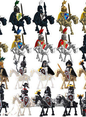 适用于乐高中世纪骷髅骑士军事城堡罗马士兵战马坐骑积木人仔玩具