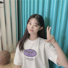 ~Korean Academy retro girl cute round letter T-Shirt Top short sleeve spring and summer