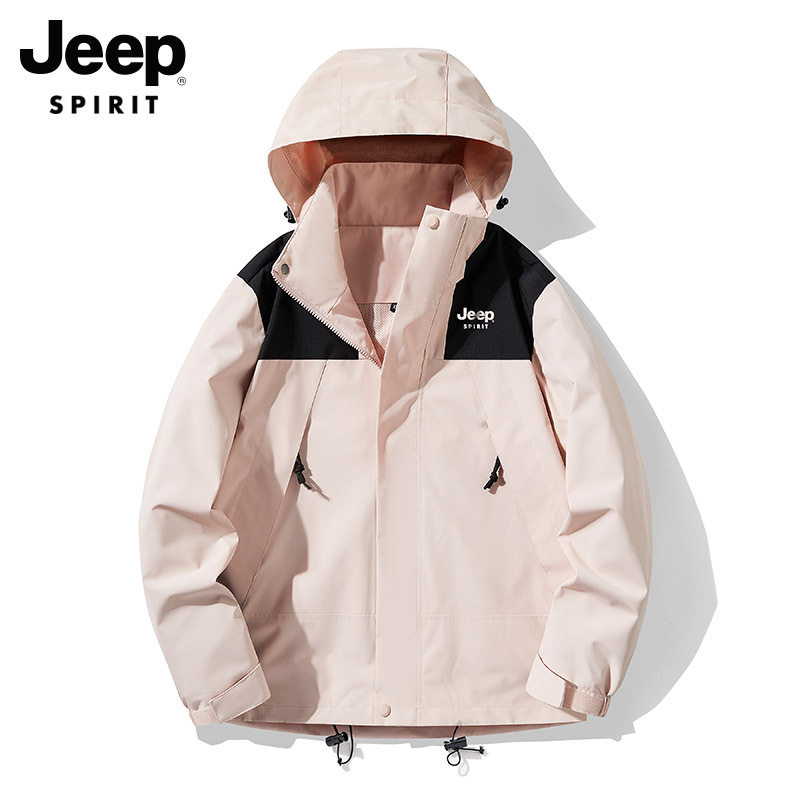 JEEP SPIRIT新款男士时尚单层冲锋夹克连帽休闲防风男装风衣外套
