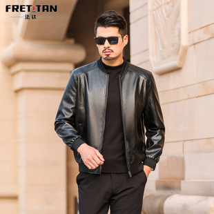 皮夹克皮衣男外套 立领棒球服拉链休闲罗纹领机车男士 新款 春秋季