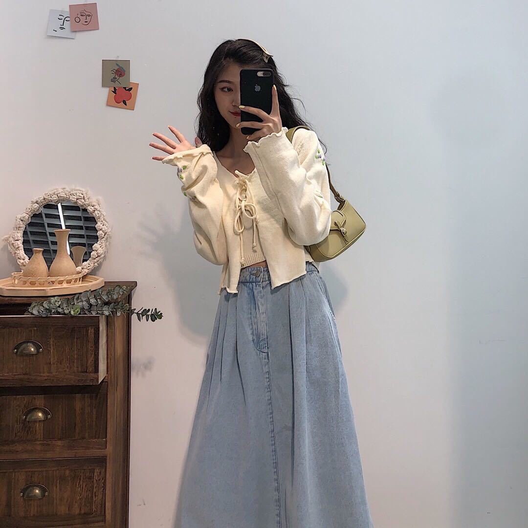 ins韩风复古温柔穿搭ins夏装新款网红小个子气质牛仔半身裙两件套,女装/女士精品,半身裙,淘宝优惠券,粉丝福利购,淘宝优惠卷