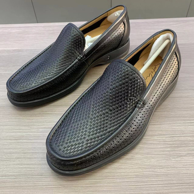 撤柜意大利男鞋头层牛皮夏季缕空透气真皮凉鞋减震按摩底休闲皮鞋