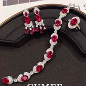 时尚 新品 高奢贵气款 喜婆婆培育合成红宝石手链戒指耳坠.银镀金