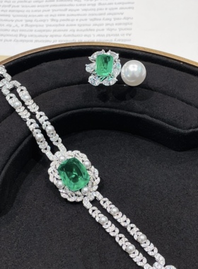 轻奢拼色合成贝珠银镀金戒指