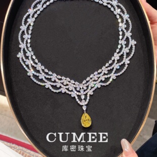 CUMEE 欧美贵妇款蕾丝手工定制人工黄钻水滴项链.银镀金