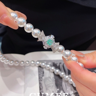 简约气质款卡10晚装链帕拉伊巴色人工珍珠贝珠项链.银镀金