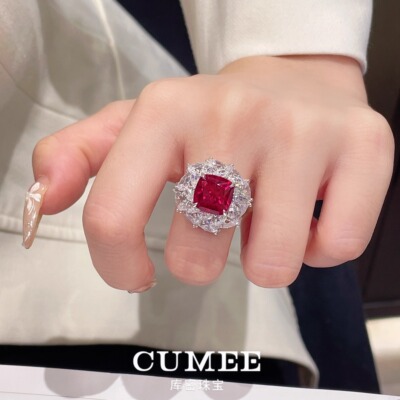 CUMEE培育红宝石银镀金女戒
