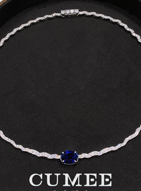CUMEE银镀金海浪项链配培育蓝宝