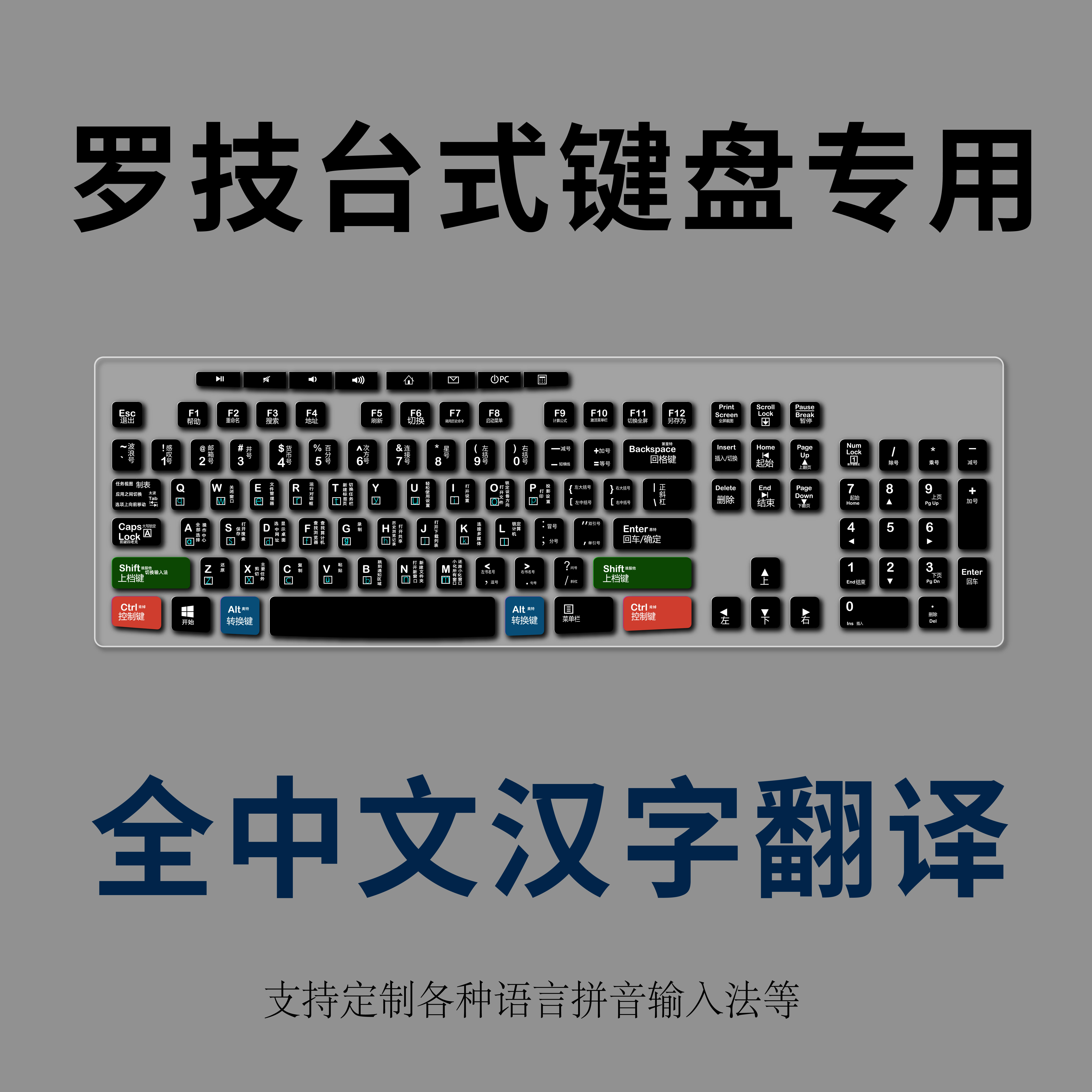 适用台式机电脑罗技键盘膜办公快捷键繁体中文注音汉字五笔双拼音