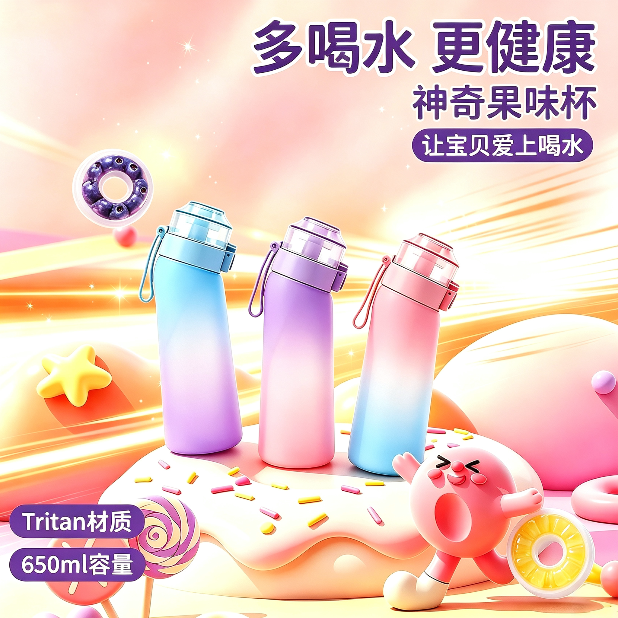 果味Tritan太空杯650ml防漏水壶
