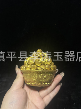 批发仿 黄铜元宝盆摆件 树脂金元宝盆家居办公摆件工艺品