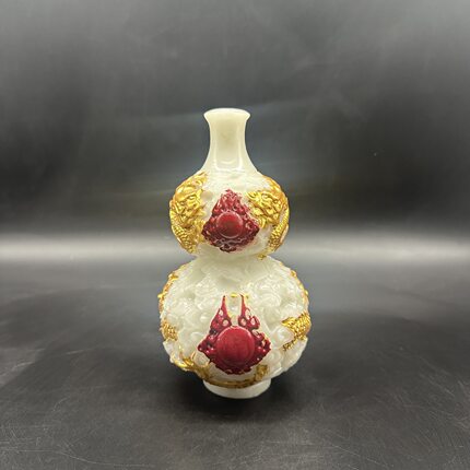 葫芦摆件 树脂彩绘双龙戏珠葫芦家居办公摆件工艺品