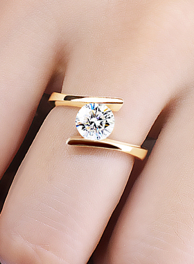 扭臂IGI培育钻石戒指女18K金简约