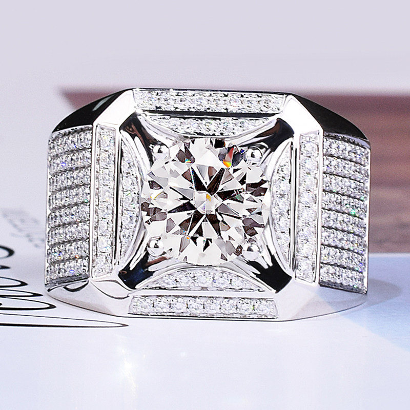 IGI人工人造培育钻石戒指18K白金2克拉男钻戒铂金霸气大宽版豪华3