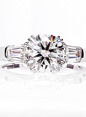 WH三生石钻戒女18K白金2克拉IGI人工培育钻石戒指铂金T梯方高级感