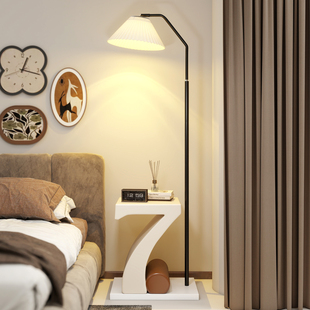 中古风落地灯摆件卧室床头灯一体置物架客厅沙发旁边几轻奢高级感